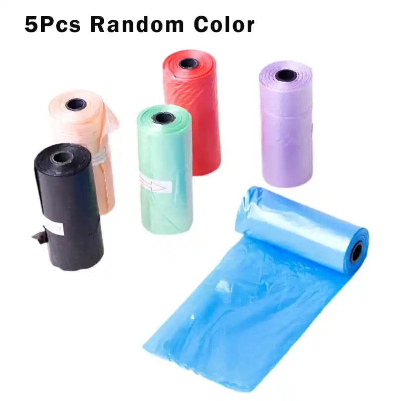 Five rolls of random color poop bags for cat litter