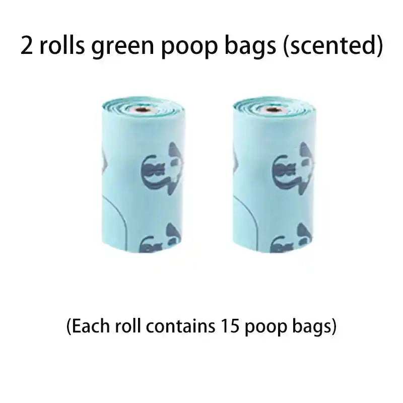 Two rolls of scented green poop bags for cat litter