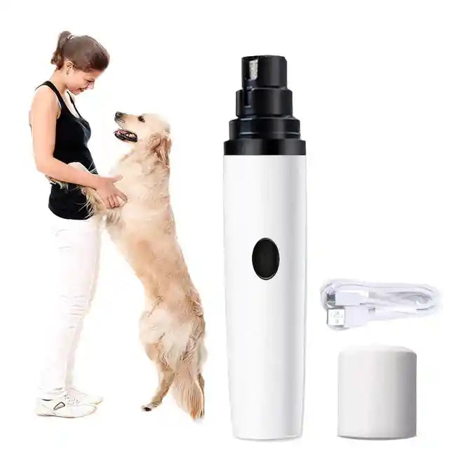 Safe-Touch Pet Nail Grinder with dog and owner