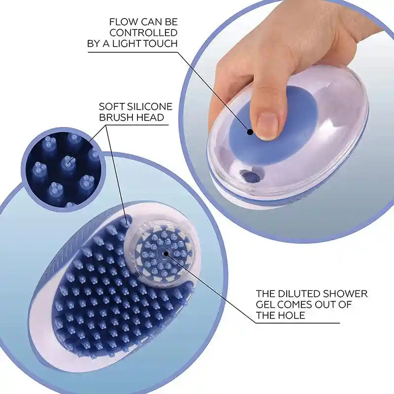 Soft silicone pet brush with controlled flow feature