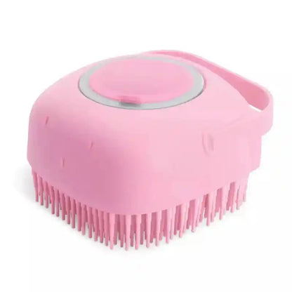 Pink pet bath brush with soft silicone bristles