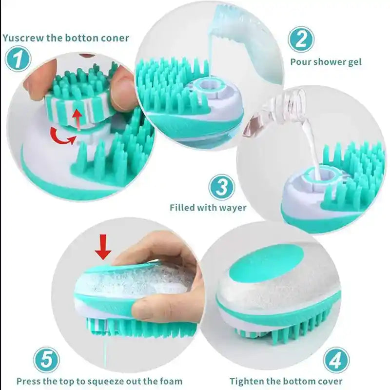 Pet bath brush instructions for use with shower gel