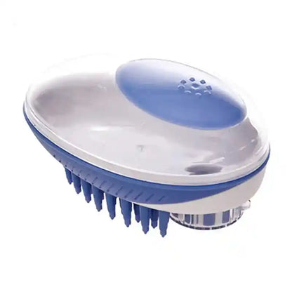 Blue pet bath brush with soft silicone bristles