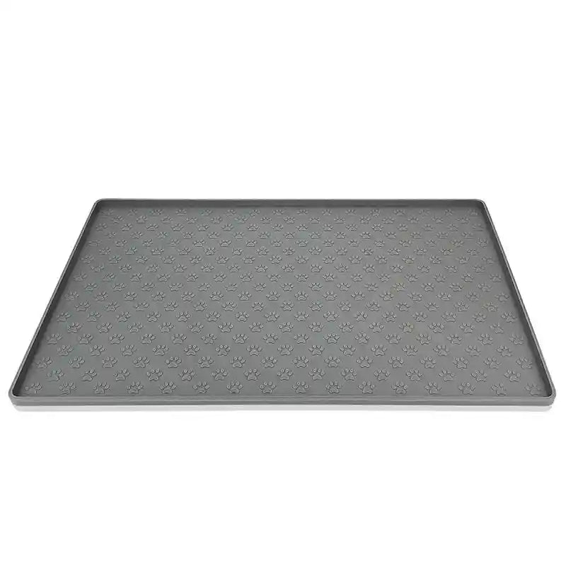 Gray silicone pet feeding mat with paw print design