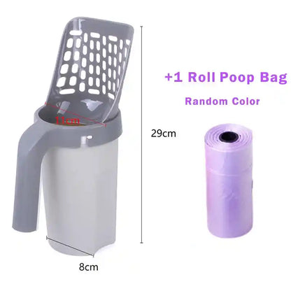 Cat litter shovel with one roll of purple poop bag