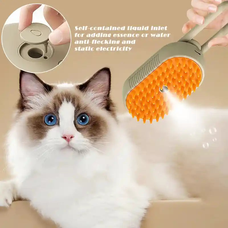 Pet Steam Brush – 3-in-1 Cat & Dog Grooming Tool with Steamy Spray, Massage, and Hair Removal