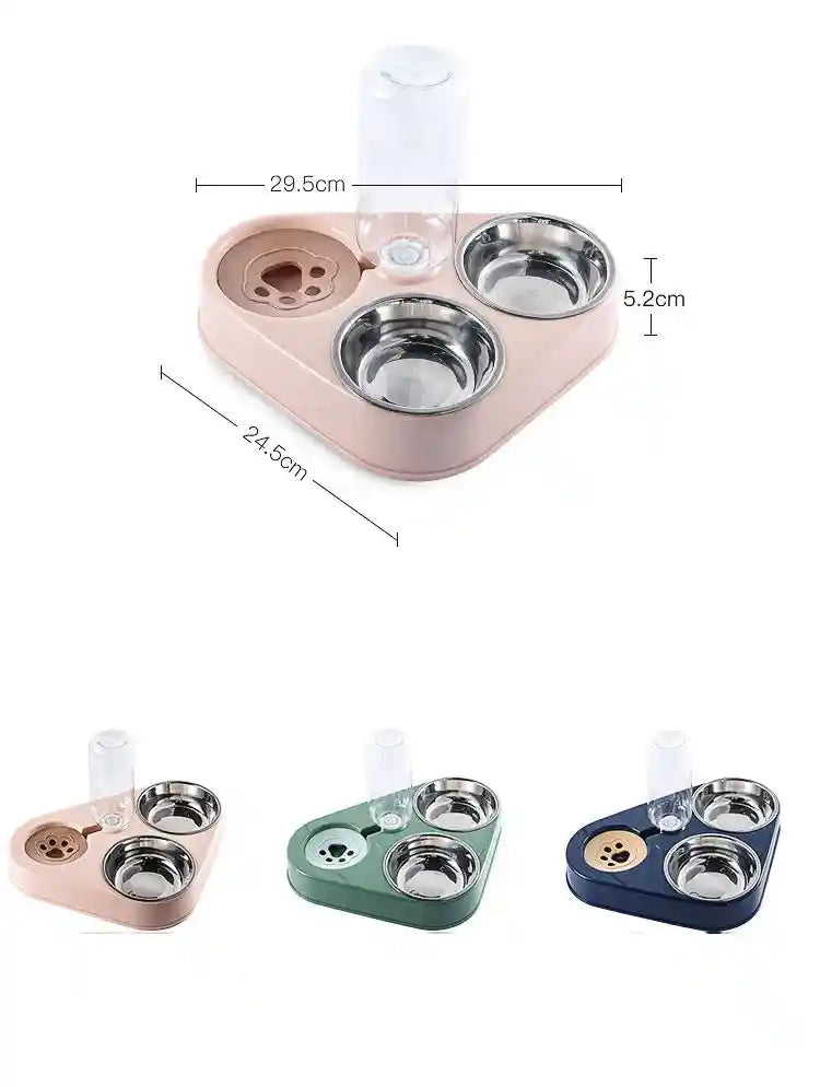 Dimensions of 3 in 1 pet food bowl with feeder