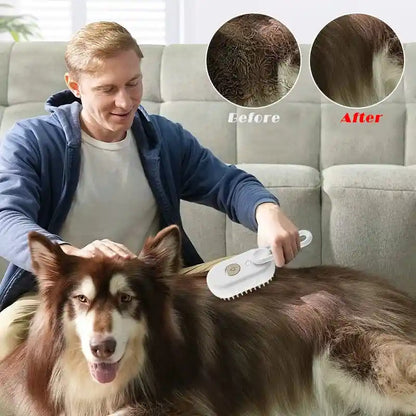 Pet Steam Brush – 3-in-1 Cat & Dog Grooming Tool with Steamy Spray, Massage, and Hair Removal