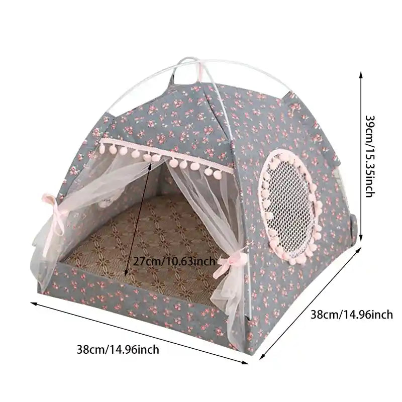 Dimensions of floral cat tent bed with mesh windows