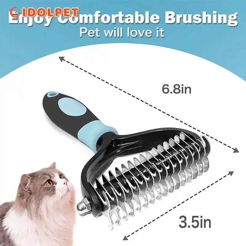 Professional Pet Deshedding Brush – 2-Sided Dematting Comb for Dogs and Cats