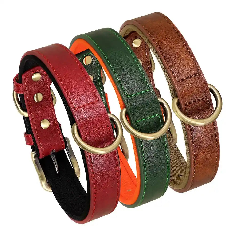 PU Leather Dog Collar – Soft Padded Adjustable Necklace for Small to Medium Dogs