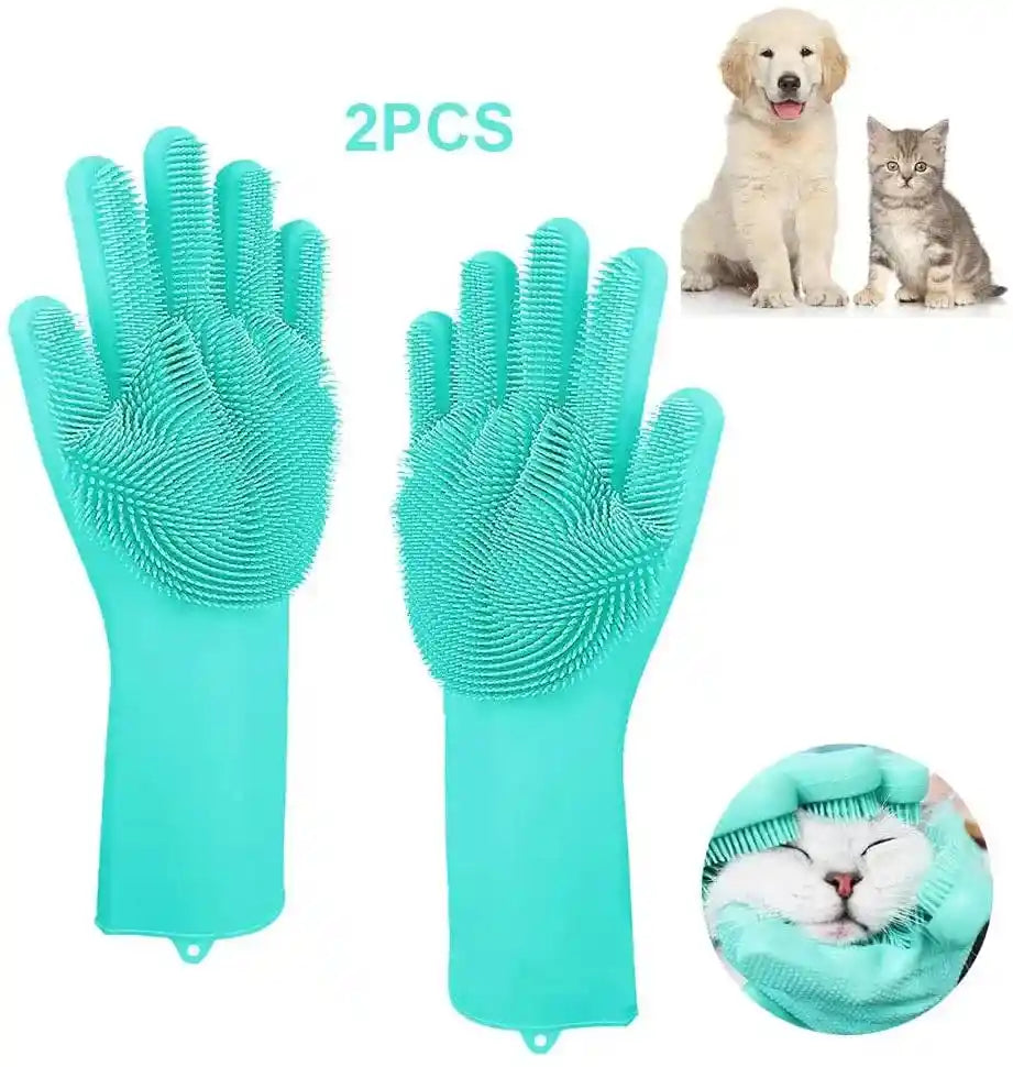 Pet Grooming Cleaning Gloves – Silicone Bathing & Hair Removal Glove for Dogs and Cats