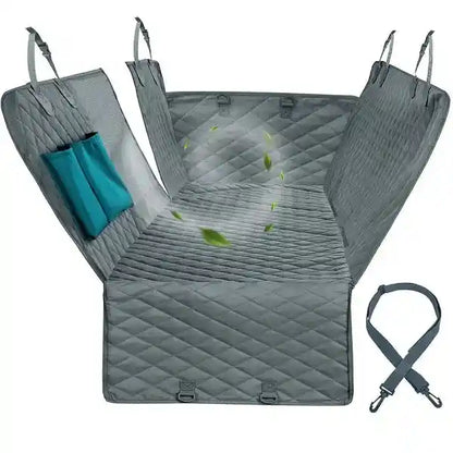 Gray dog car seat cover with airflow design