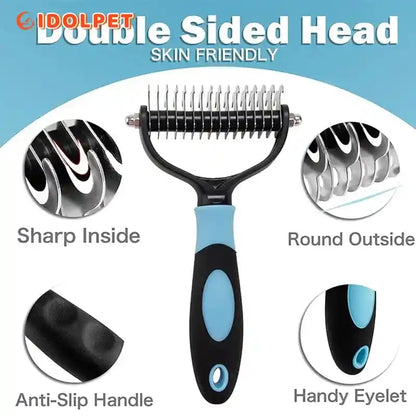 Professional Pet Deshedding Brush – 2-Sided Dematting Comb for Dogs and Cats