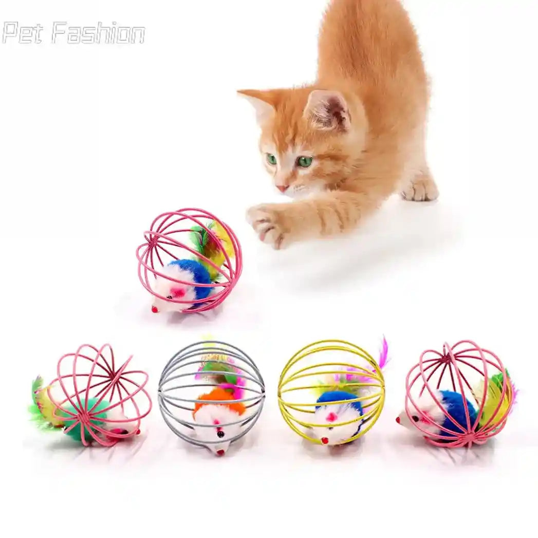 Cat Feather Wand Toy with Bell - Mouse Cage Teaser