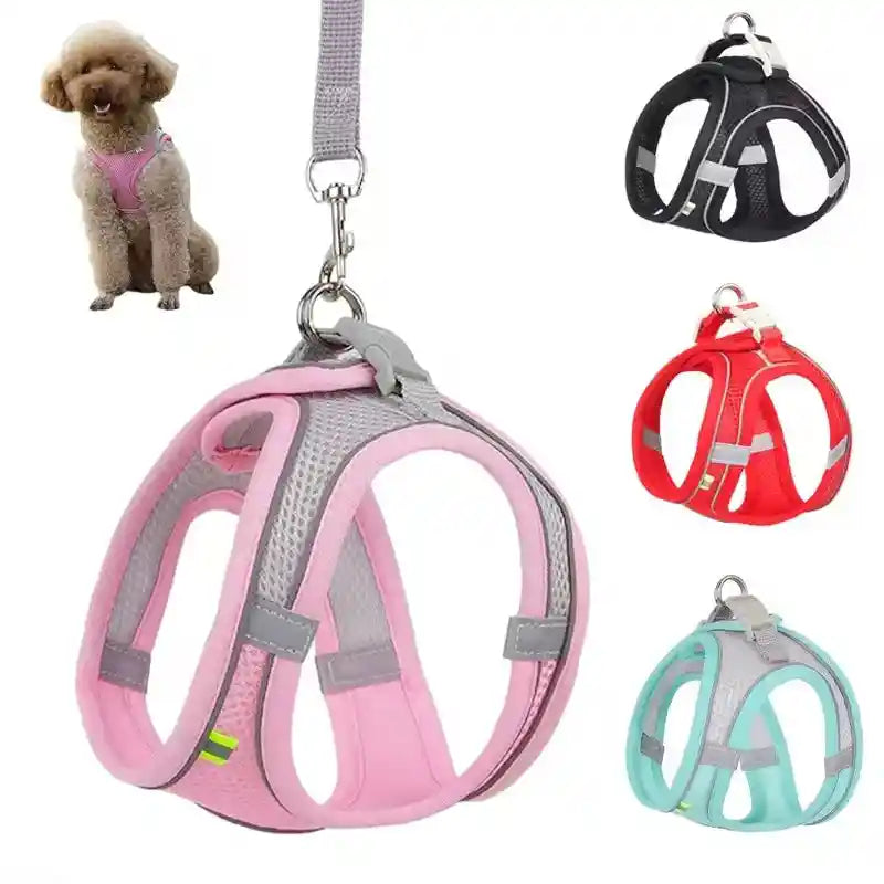 Puppy Harness & Leash Set - Breathable Reflective Striped Dog Harness