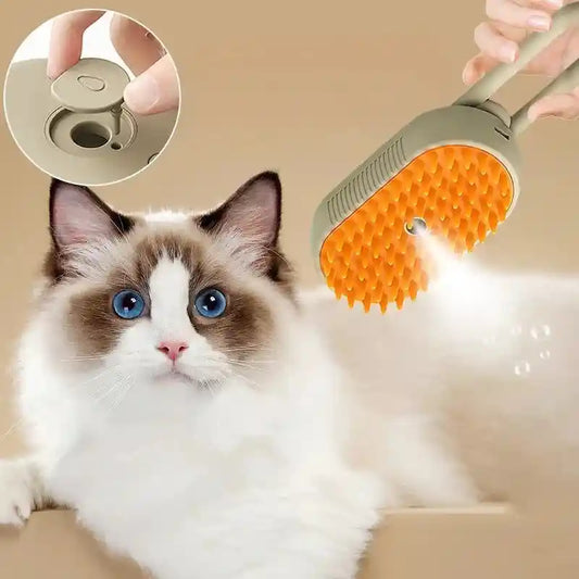 Pet Steam Brush – 3-in-1 Cat & Dog Grooming Tool with Steamy Spray, Massage, and Hair Removal