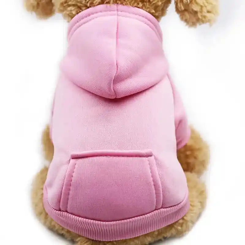 Pink dog hoodie for small dogs, cozy and stylish.