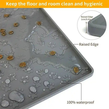 Gray silicone mat with raised edge and waterproof feature