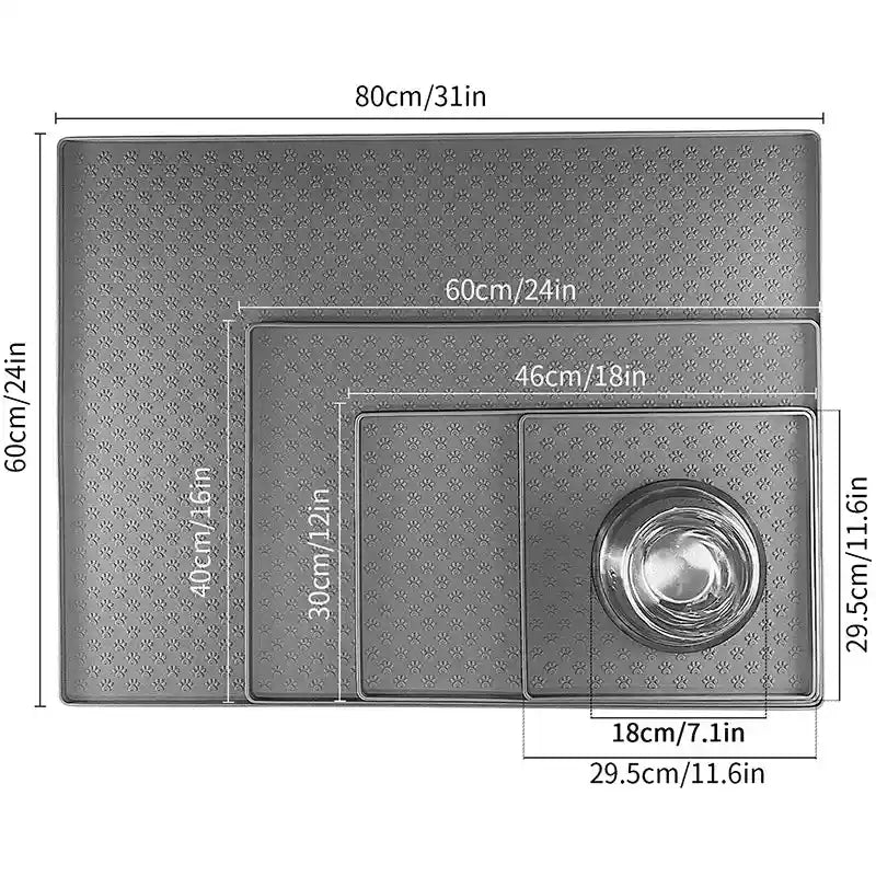 Size dimensions of silicone pet feeding mats in three sizes