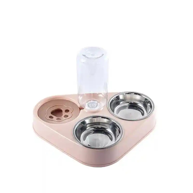 Pink 3 in 1 pet food bowl with automatic feeder