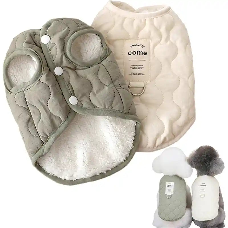 Green and beige winter dog vest jackets for small dogs