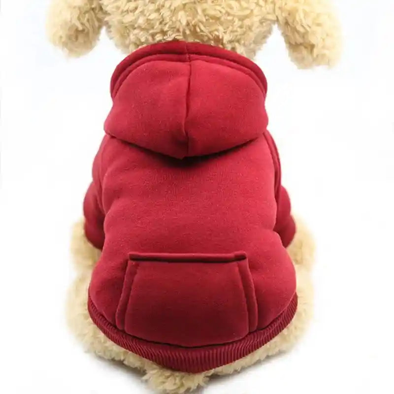 Red dog hoodie for small dogs, cozy and stylish.