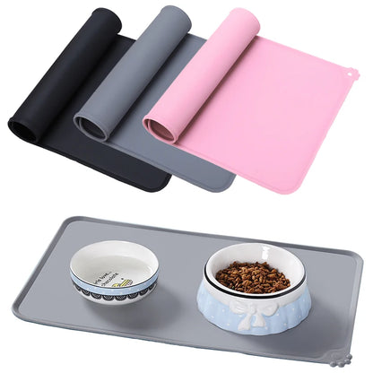 Silicone dog cat bowl mat in pink, gray, and black