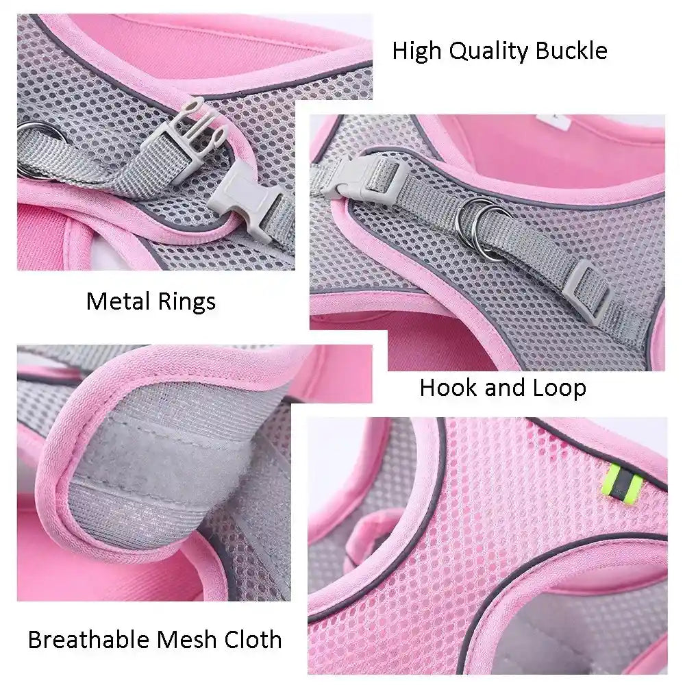 Puppy Harness & Leash Set - Breathable Reflective Striped Dog Harness