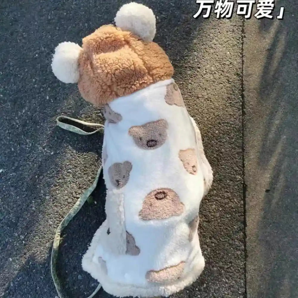 Bear cape quilted coat with ears on leash