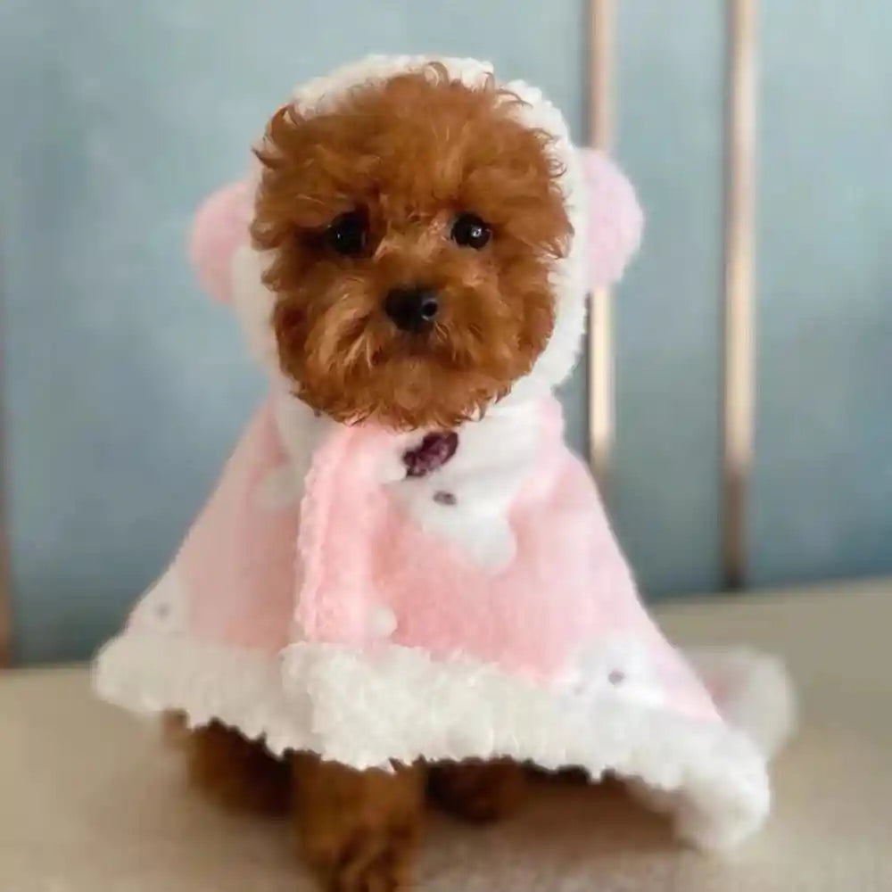 Small dog in pink bear cape quilted coat