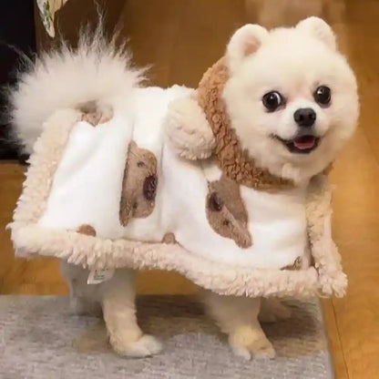 Fluffy dog in bear cape quilted coat