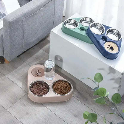 Pet food bowl set with automatic drinking feeder