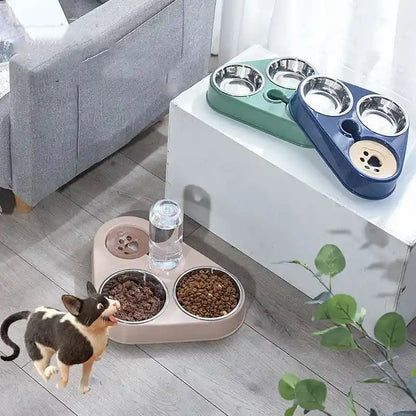 3 in 1 pet food bowl with automatic feeder and cat