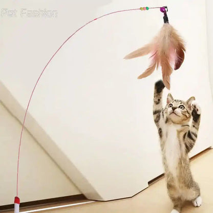 Cat Feather Wand Toy with Bell - Mouse Cage Teaser