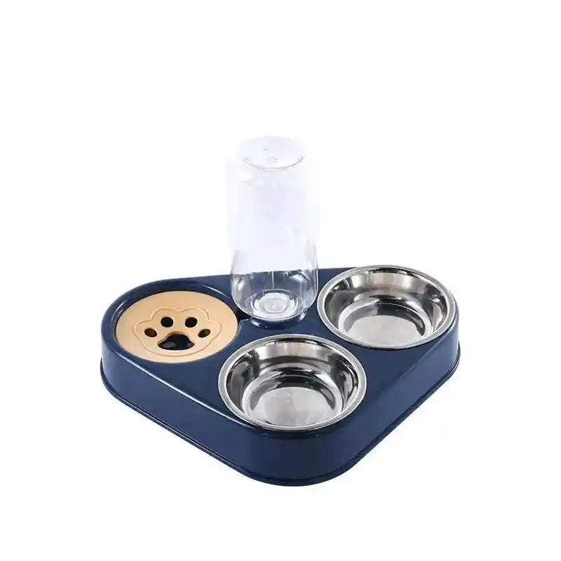 Blue 3 in 1 pet food bowl with automatic feeder