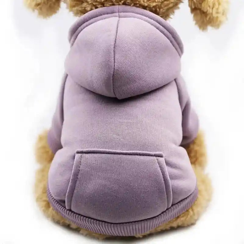 Lavender dog hoodie for small dogs, warm and stylish.