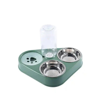 Green 3 in 1 pet food bowl with automatic feeder